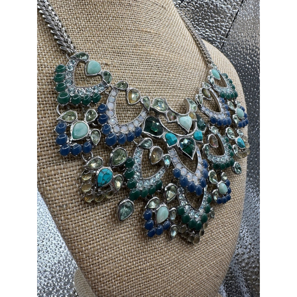 “Peacock Plumes” Statement Bib Necklace